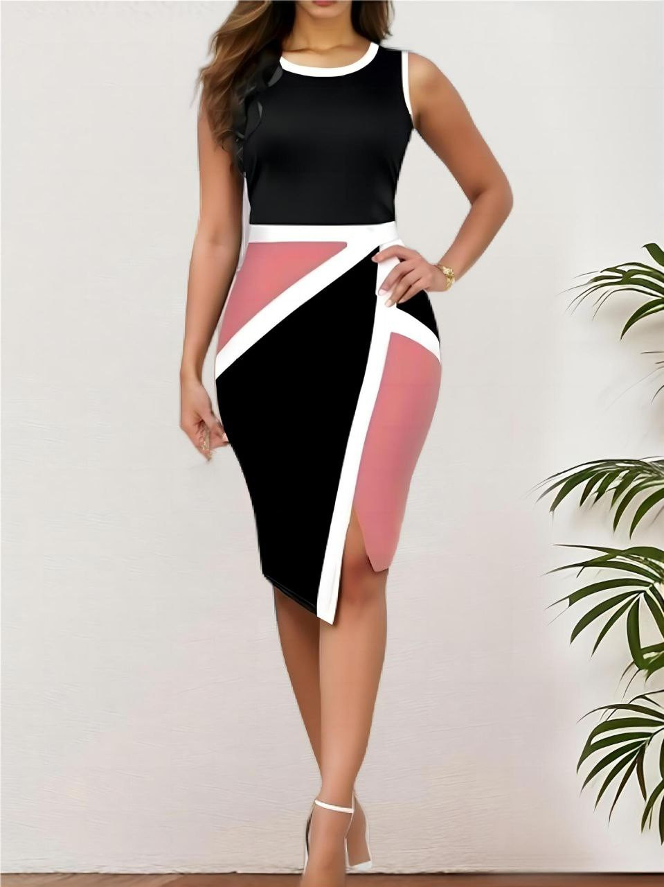 Robe de beauté mode col rond sans manches imprimé robe de hanche