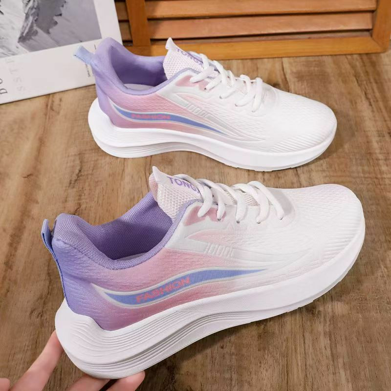 Nouvelles chaussures de course ultralégères printemps et automne, chaussures de sport, de course légères respirantes et absorbant les chocs pour étudiants à fond souple pour femmes