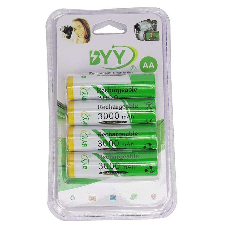 Lot de 4  BYY Piles Ni-MH AA Batteries 1,2V 3000mAh Batterie rechargeable. Cyclable Charge AA Battery Factory Wholesale Electric Toys Nimh