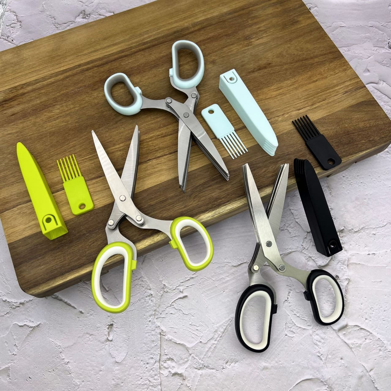 Ciseaux de cuisine de 5 lames, coupe herbes en acier inoxydable, multifonctionnel Scallion ciseaux ménagers artefacts puissants à cinq couches multicouches papier râpé