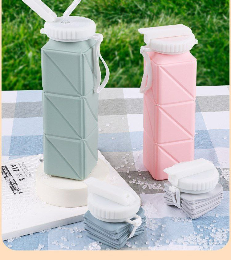 Tasse à eau portable rétractable de qualité alimentaire pliante en silicone carrée 620 ml