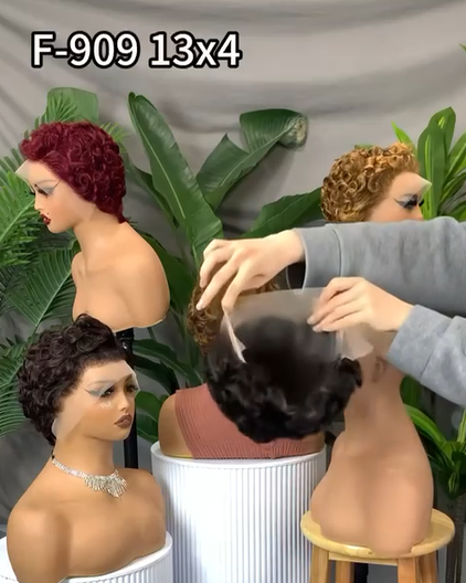 Perruque en mèches naturelles cheveux courts F909 – Lace Front 13x4 effet naturel