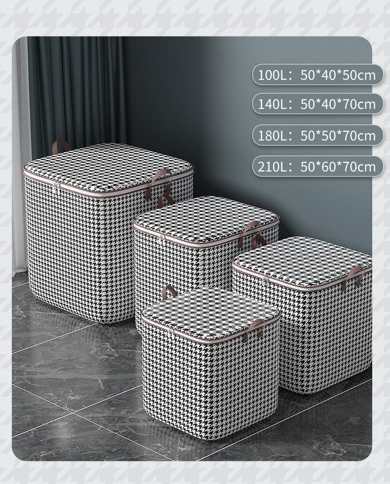 Sac de rangement pied-de-poule, sac d'organisation en tissu non tissé épaissi, vêtements de maison, boîte de rangement pour couette, sac à bagages de déménagement